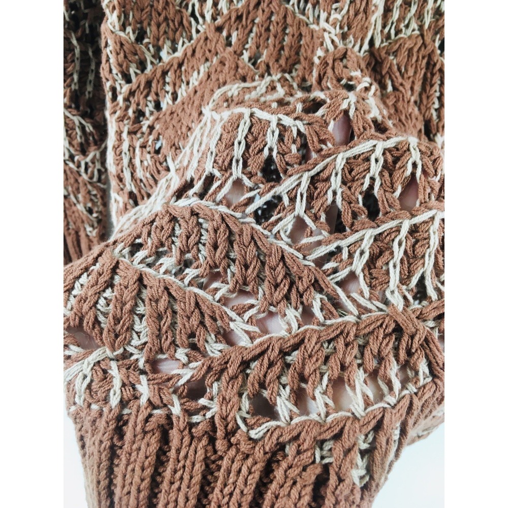 Universal Thread Sweater Med Rust Red-Brown Open Knit Semi Sheer Long Geometric - Picture 3 of 6